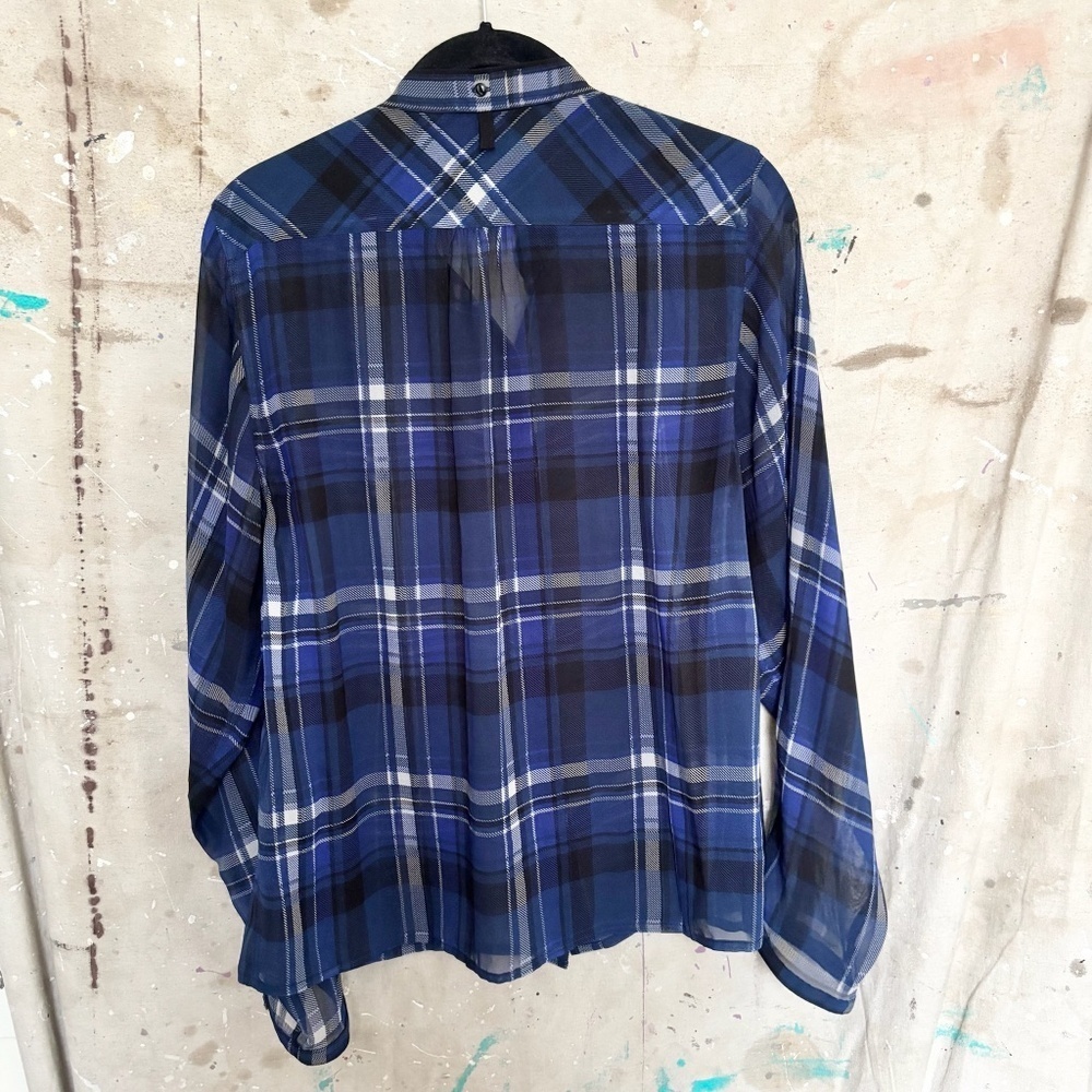 Rag & Bone Byron Chiffon Sheer Silk Blend Plaid Button Down Shirt - Picture 3 of 4